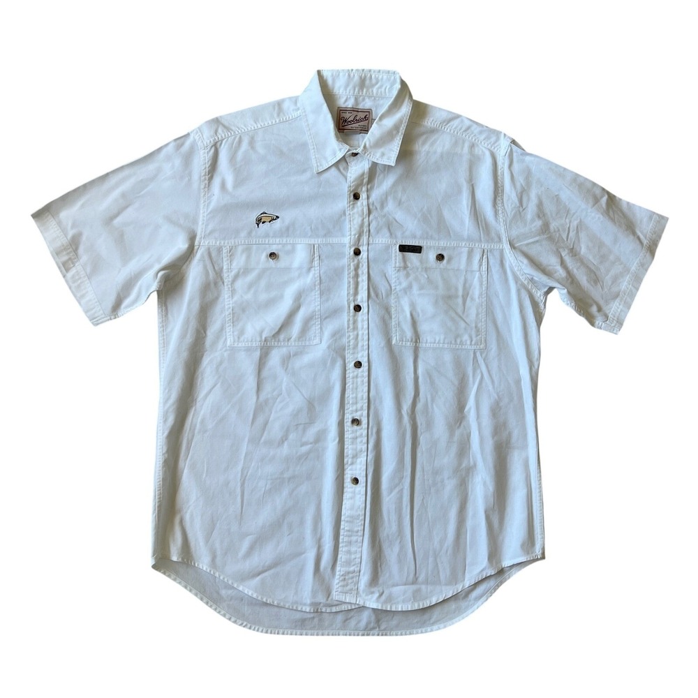 Woolrich White Cotton Short Sleeve Shirt Utility Pocket Coastal Men's Large 6954